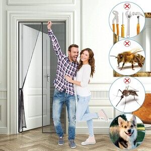 Warmyee Reinforced Magnetic Screen Door Fits Doors up to 39 x 83 Inches (Black)